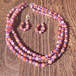 Jay King DTR Amethyst Carnelian Necklace Earrings 925 Sterling Silver